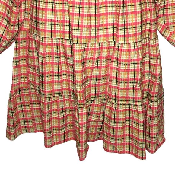 Topshop Check Plaid Smock Mini Dress Size 6 Y2K Babydoll Boho Puff Sleeve Retro - Picture 14 of 16